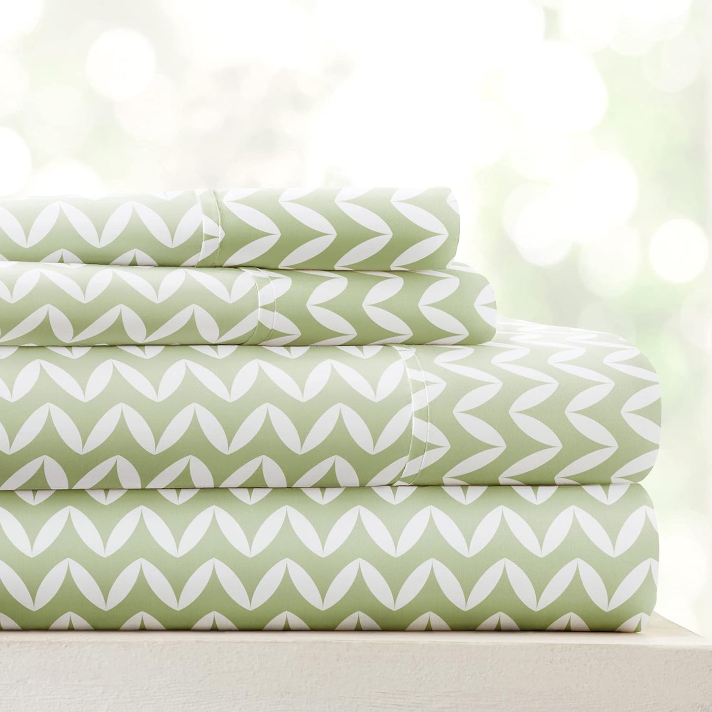 Linen Market 4 Piece California King Bedding Sheet Set (Sage Chevron) - Sleep Better Than Ever with These Ultra-Soft & Cooling Bed Sheets for Your Cal King Size Bed - Deep Pocket Fits 16" Mattress