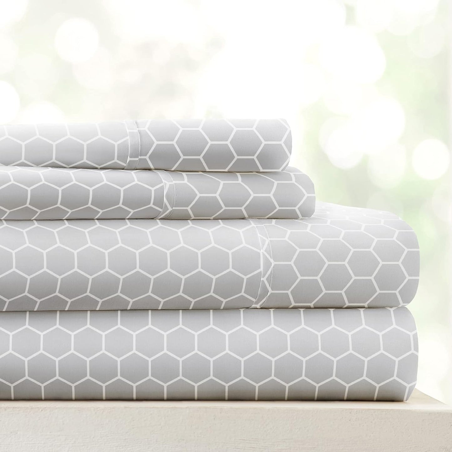 Linen Market 4 Piece Full Bedding Sheet Set (Gray Geometric) - Sleep Better Than Ever with These Ultra-Soft & Cooling Bed Sheets for Your Full Size Bed - Deep Pocket Fits 16" Mattress