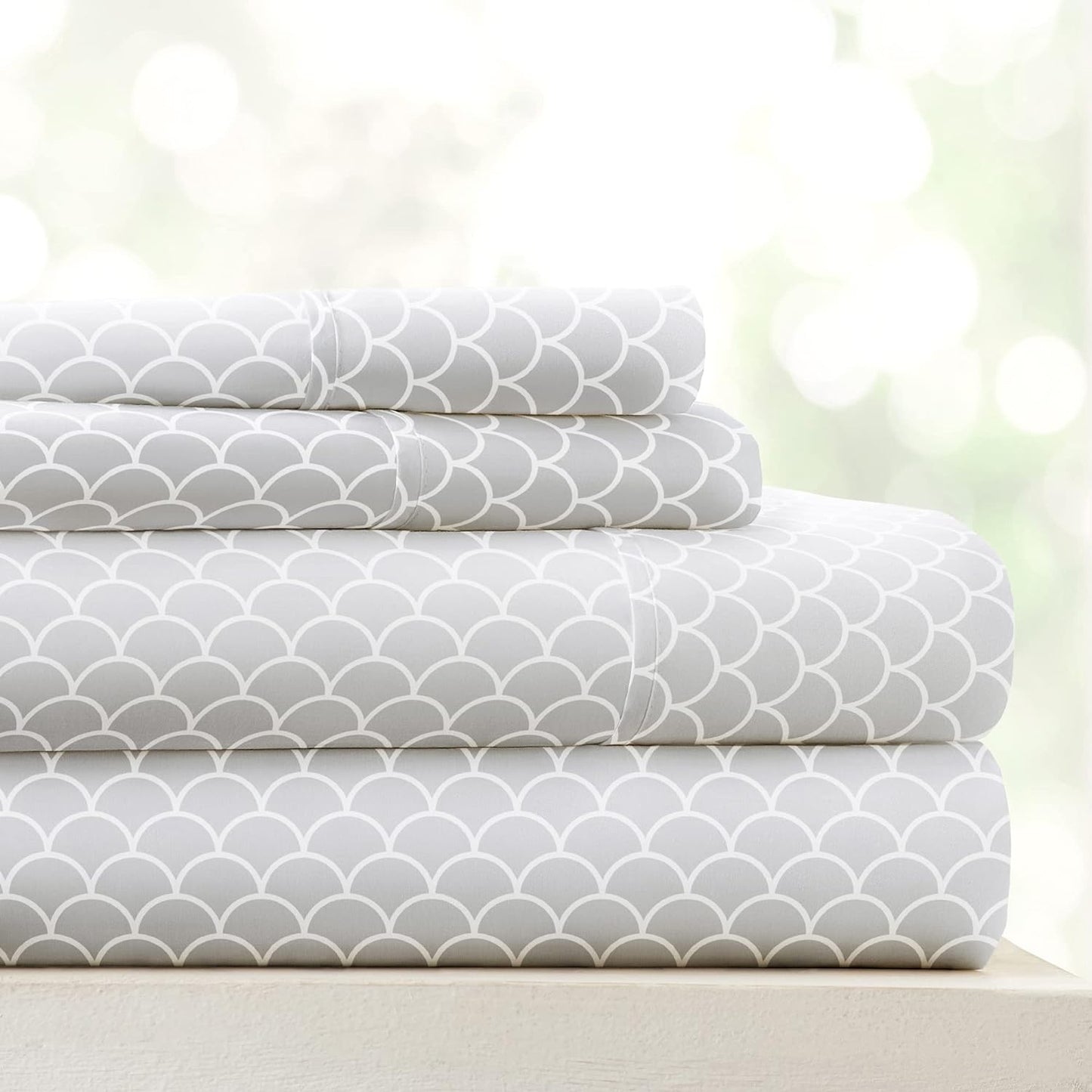 Linen Market 4 Piece Full Bedding Sheet Set (Gray Scallops) - Sleep Better Than Ever with These Ultra-Soft & Cooling Bed Sheets for Your Full Size Bed - Deep Pocket Fits 16" Mattress