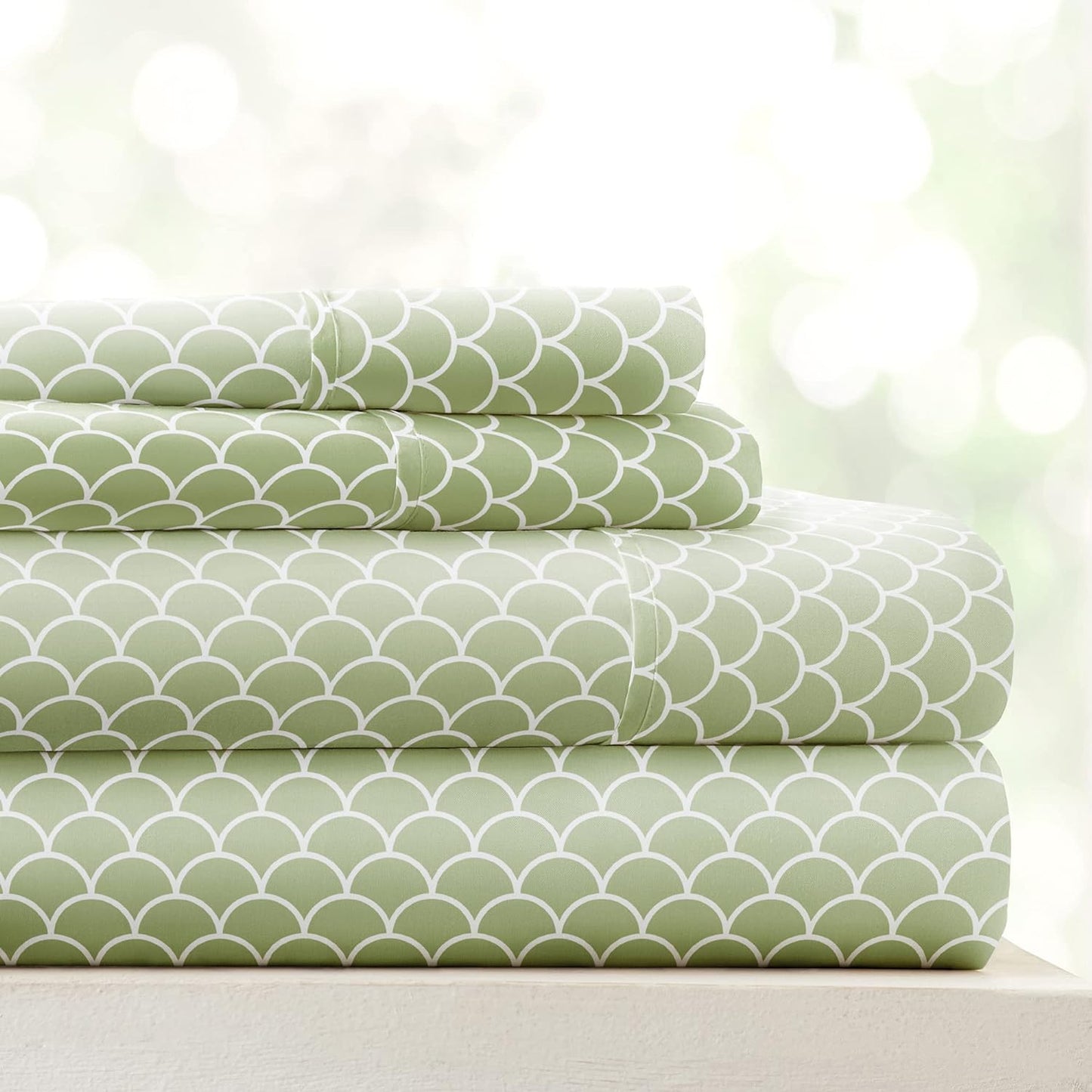 Linen Market 4 Piece California King Bedding Sheet Set (Sage Scallops) - Sleep Better Than Ever with These Ultra-Soft & Cooling Bed Sheets for Your Cal King Size Bed - Deep Pocket Fits 16" Mattress