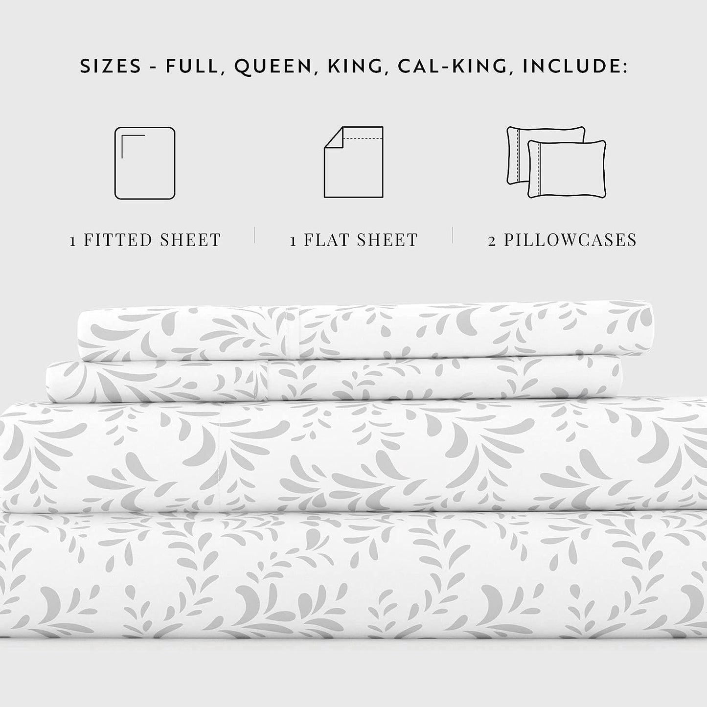 Linen Market 4 Piece Full Bedding Sheet Set (Gray Vines) - Sleep Better Than Ever with These Ultra-Soft & Cooling Bed Sheets for Your Full Size Bed - Deep Pocket Fits 16" Mattress