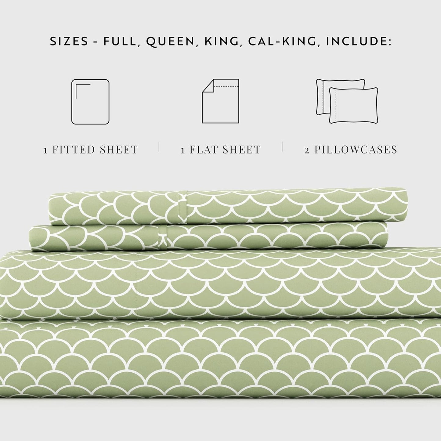 Linen Market 4 Piece California King Bedding Sheet Set (Sage Scallops) - Sleep Better Than Ever with These Ultra-Soft & Cooling Bed Sheets for Your Cal King Size Bed - Deep Pocket Fits 16" Mattress