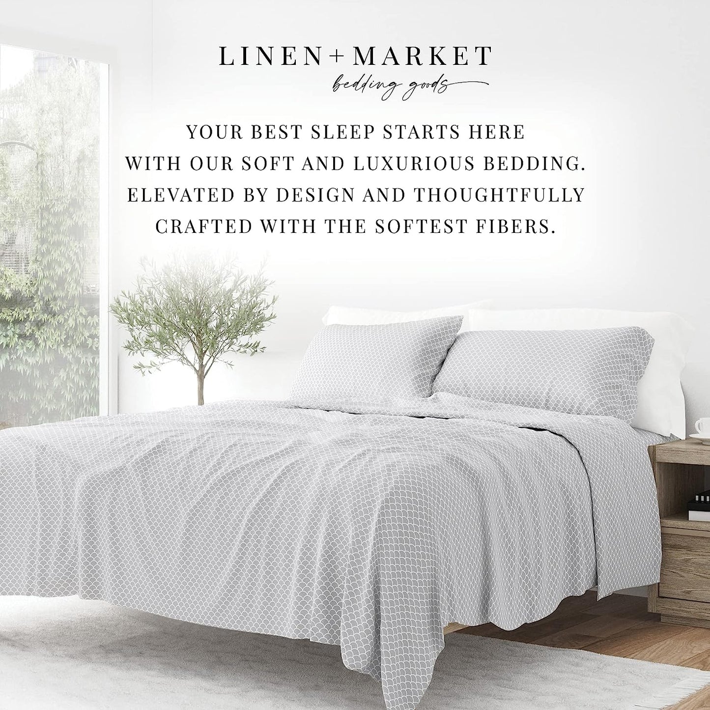 Linen Market 4 Piece California King Bedding Sheet Set (Gray Scallops) - Sleep Better Than Ever with These Ultra-Soft & Cooling Bed Sheets for Your Cal King Size Bed - Deep Pocket Fits 16" Mattress