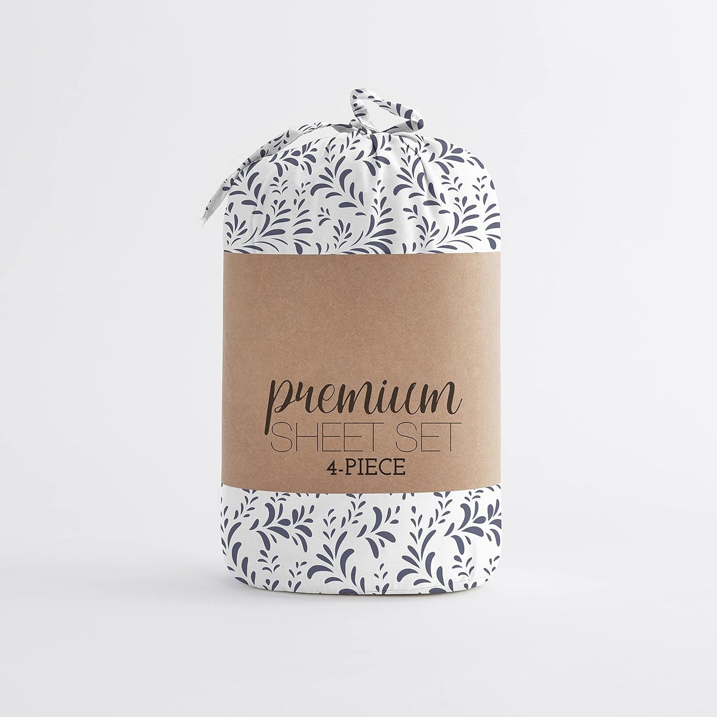 ienjoy Home 4 Piece Burst of Vines Patterned Home Collection Premium Ultra Soft Bed Sheet Set, King, Navy