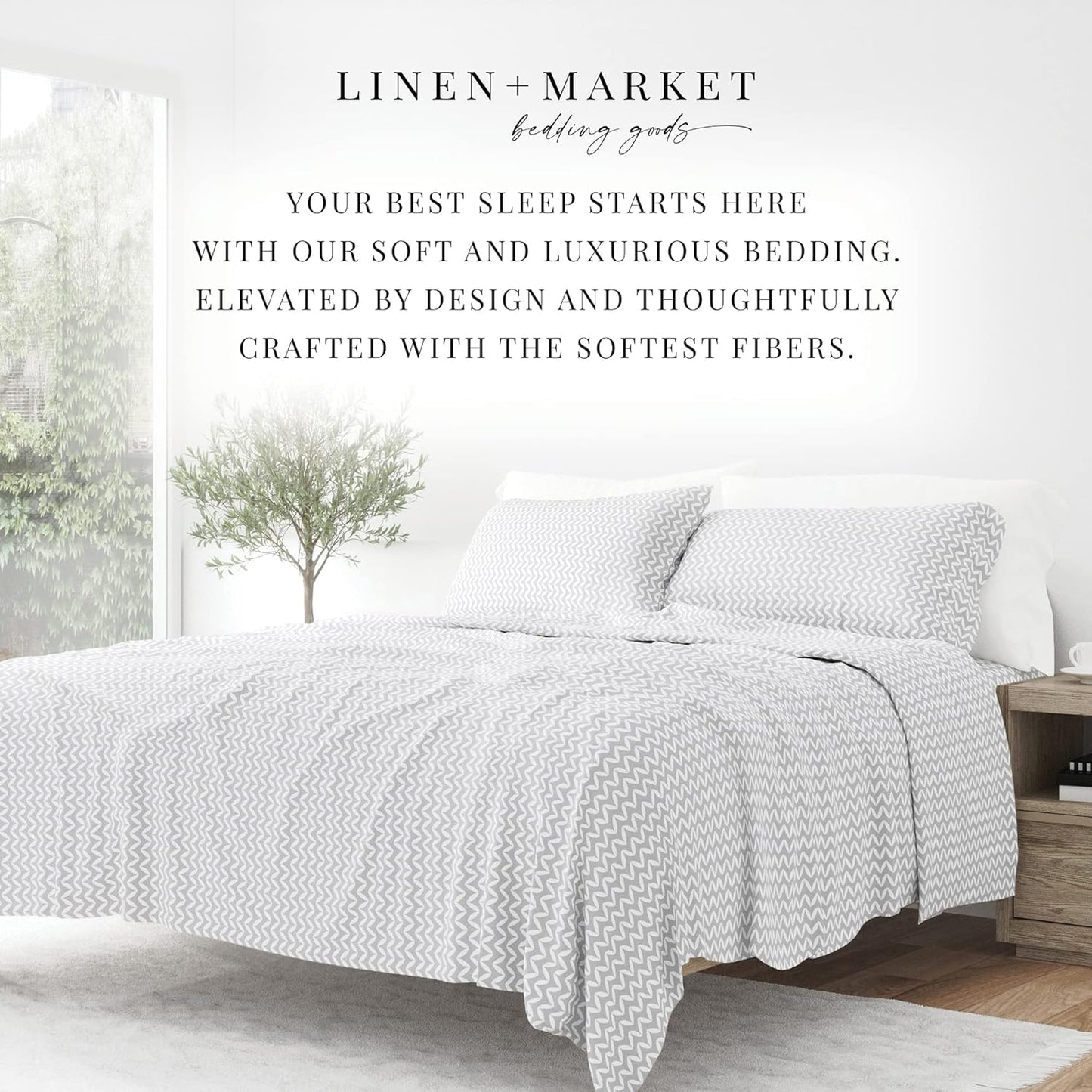 Linen Market 4 Piece Queen Bedding Sheet Set (Gray Chevron) - Sleep Better Than Ever with These Ultra-Soft & Cooling Bed Sheets for Your Queen Size Bed - Deep Pocket Fits 16" Mattress