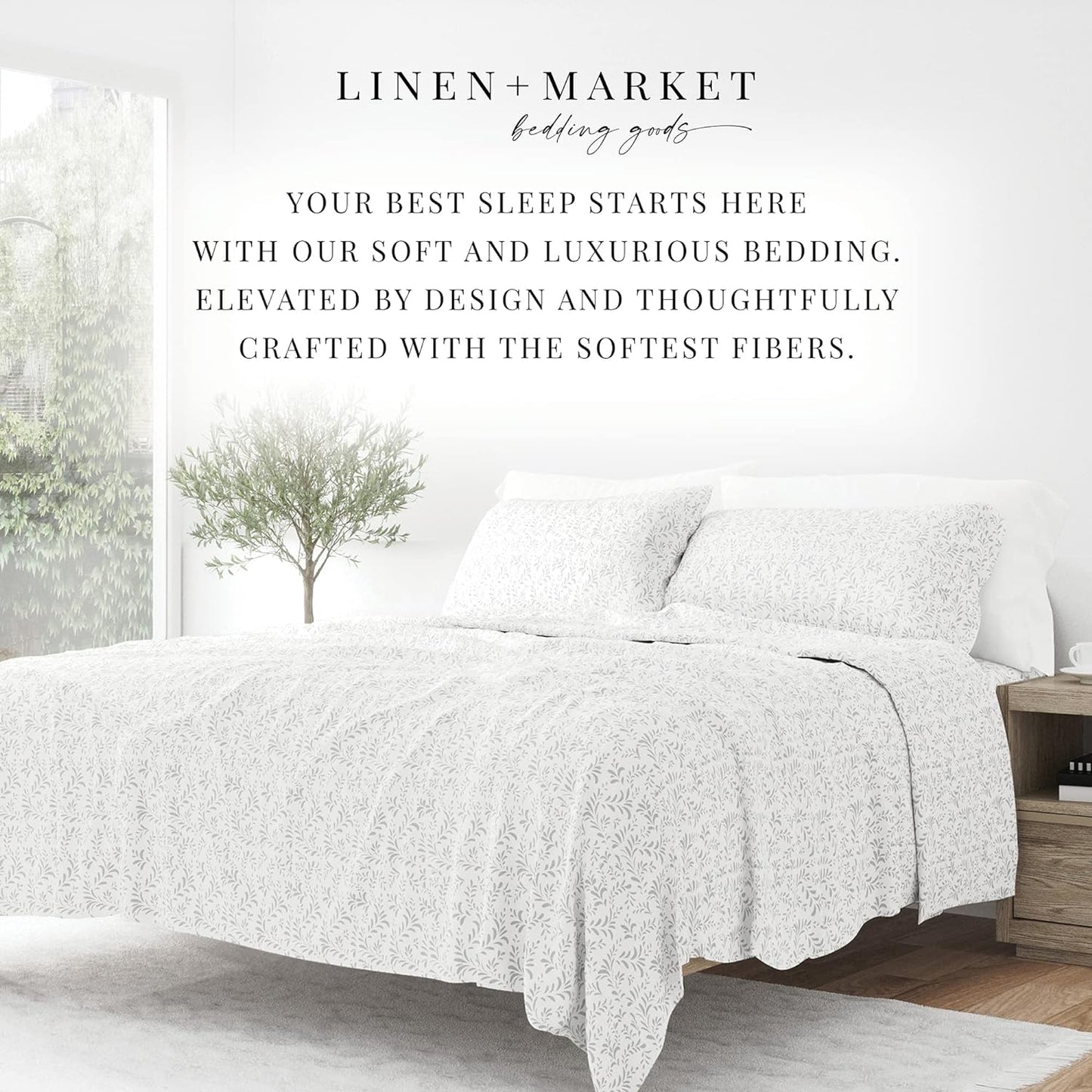 Linen Market 4 Piece Full Bedding Sheet Set (Gray Vines) - Sleep Better Than Ever with These Ultra-Soft & Cooling Bed Sheets for Your Full Size Bed - Deep Pocket Fits 16" Mattress