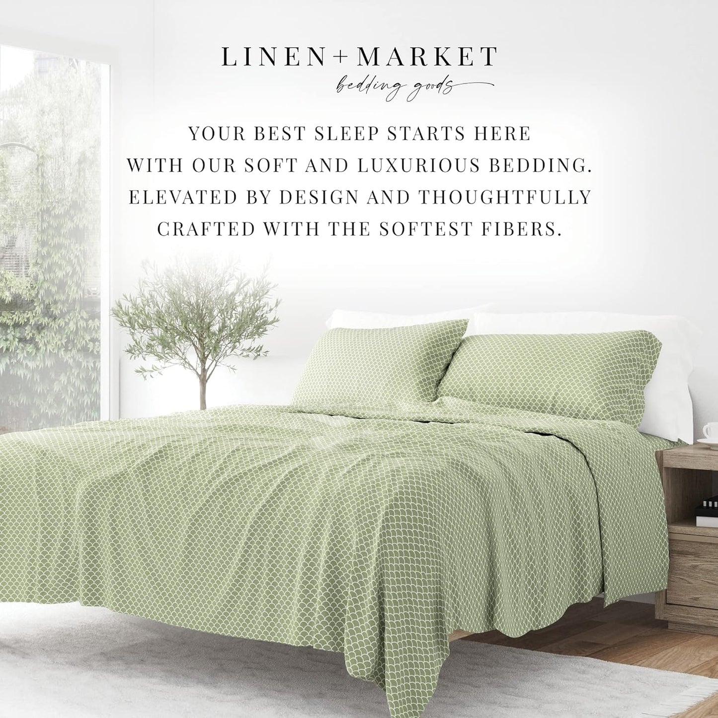 Linen Market 4 Piece California King Bedding Sheet Set (Sage Scallops) - Sleep Better Than Ever with These Ultra-Soft & Cooling Bed Sheets for Your Cal King Size Bed - Deep Pocket Fits 16" Mattress