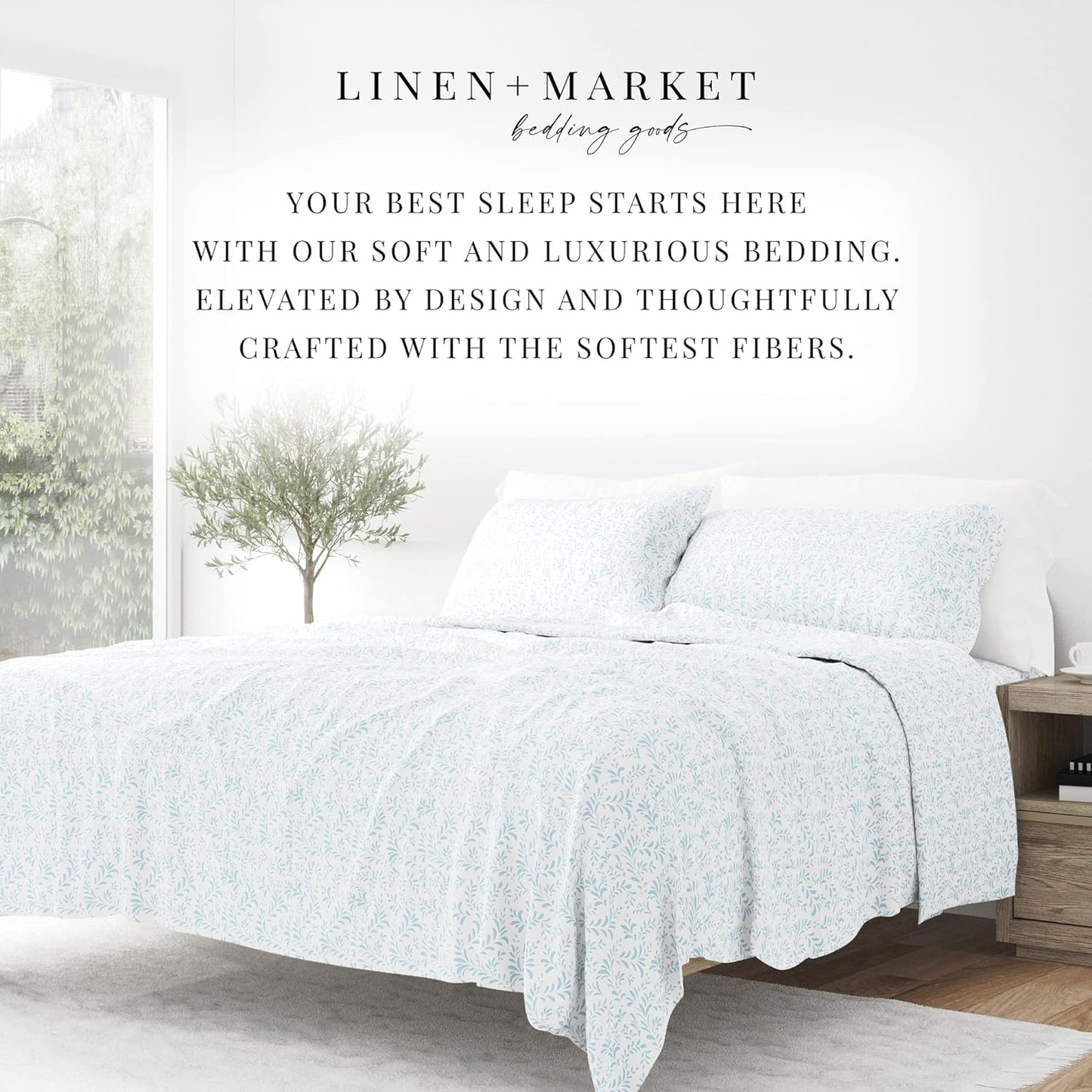 Linen Market 4 Piece King Bedding Sheet Set (Light Blue Vines) - Sleep Better Than Ever with These Ultra-Soft & Cooling Bed Sheets for Your King Size Bed - Deep Pocket Fits 16" Mattress
