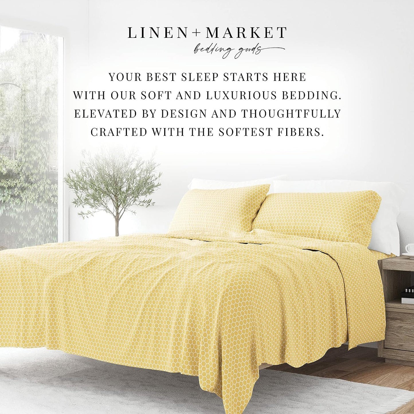 Linen Market 4 Piece California King Bedding Sheet Set (Yellow Geometric) - Sleep Better Than Ever with These Ultra-Soft & Cooling Bed Sheets for Your Cal King Size Bed - Deep Pocket Fits 16" Mattress