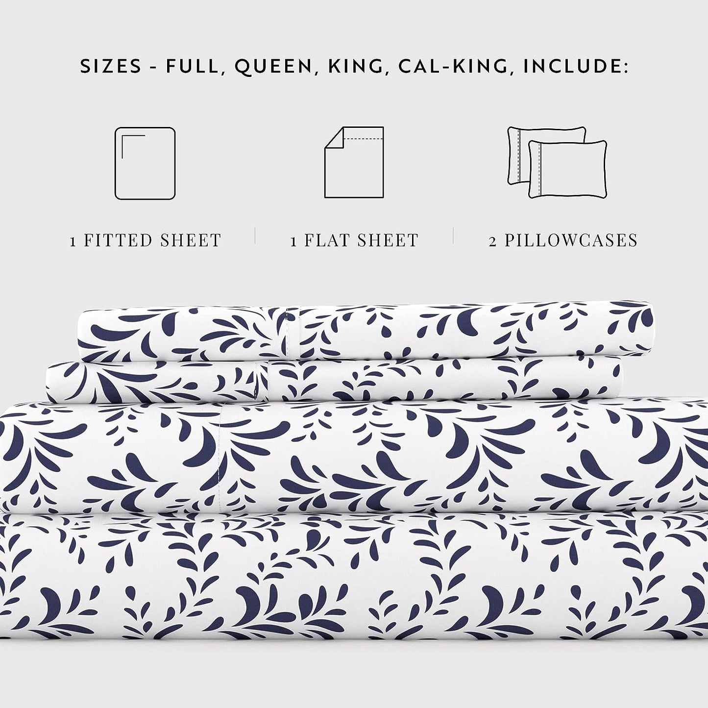 Linen Market 4 Piece California King Bedding Sheet Set (Navy Vines) - Sleep Better Than Ever with These Ultra-Soft & Cooling Bed Sheets for Your Cal King Size Bed - Deep Pocket Fits 16" Mattress