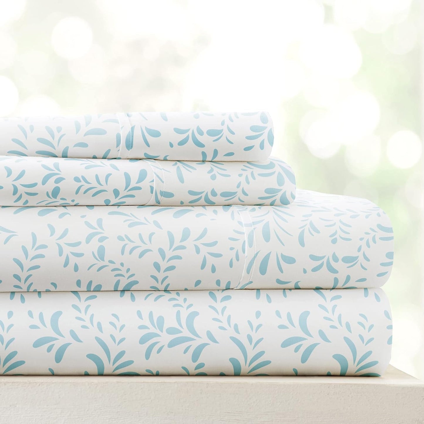 Linen Market 4 Piece California King Bedding Sheet Set (Light Blue Vines) - Sleep Better Than Ever with These Ultra-Soft & Cooling Bed Sheets for Your Cal King Size Bed - Deep Pocket Fits 16" Mattress