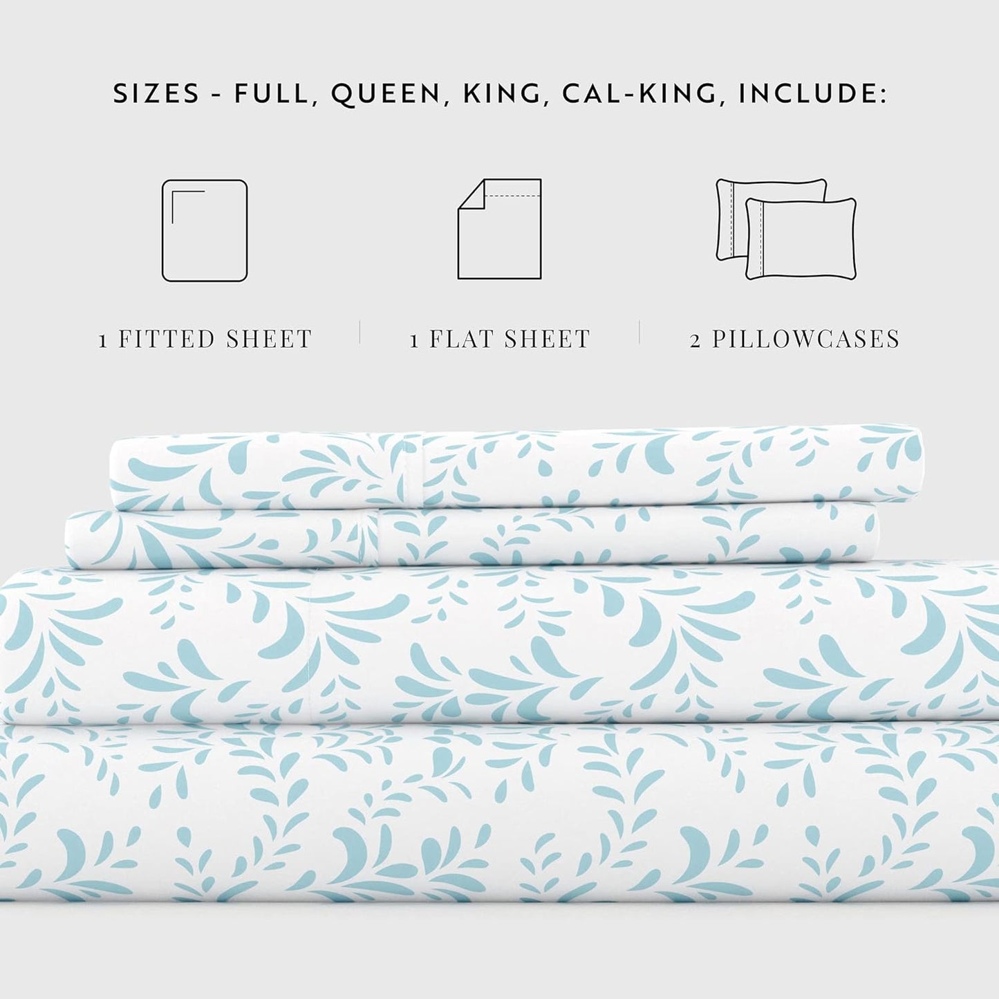 Linen Market 4 Piece California King Bedding Sheet Set (Light Blue Vines) - Sleep Better Than Ever with These Ultra-Soft & Cooling Bed Sheets for Your Cal King Size Bed - Deep Pocket Fits 16" Mattress
