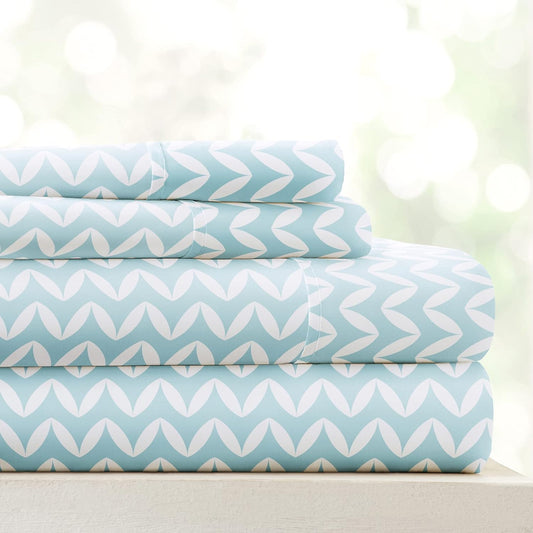 Linen Market 4 Piece Queen Bedding Sheet Set (Light Blue Chevron) - Sleep Better Than Ever with These Ultra-Soft & Cooling Bed Sheets for Your Queen Size Bed - Deep Pocket Fits 16" Mattress