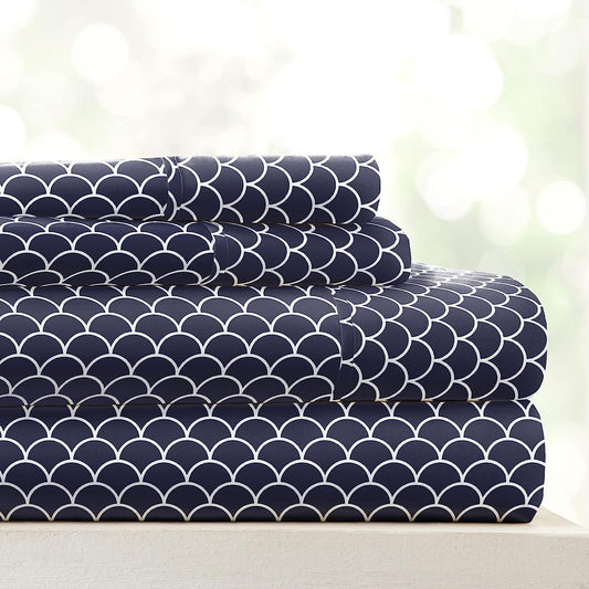 Linen Market 3 Piece Twin Bedding Sheet Set (Navy Scallops) - Sleep Better Than Ever with These Ultra-Soft & Cooling Bed Sheets for Your Twin Size Bed - Deep Pocket Fits 16" Mattress