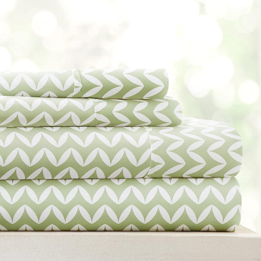 Linen Market 4 Piece Queen Bedding Sheet Set (Sage Chevron) - Sleep Better Than Ever with These Ultra-Soft & Cooling Bed Sheets for Your Queen Size Bed - Deep Pocket Fits 16" Mattress