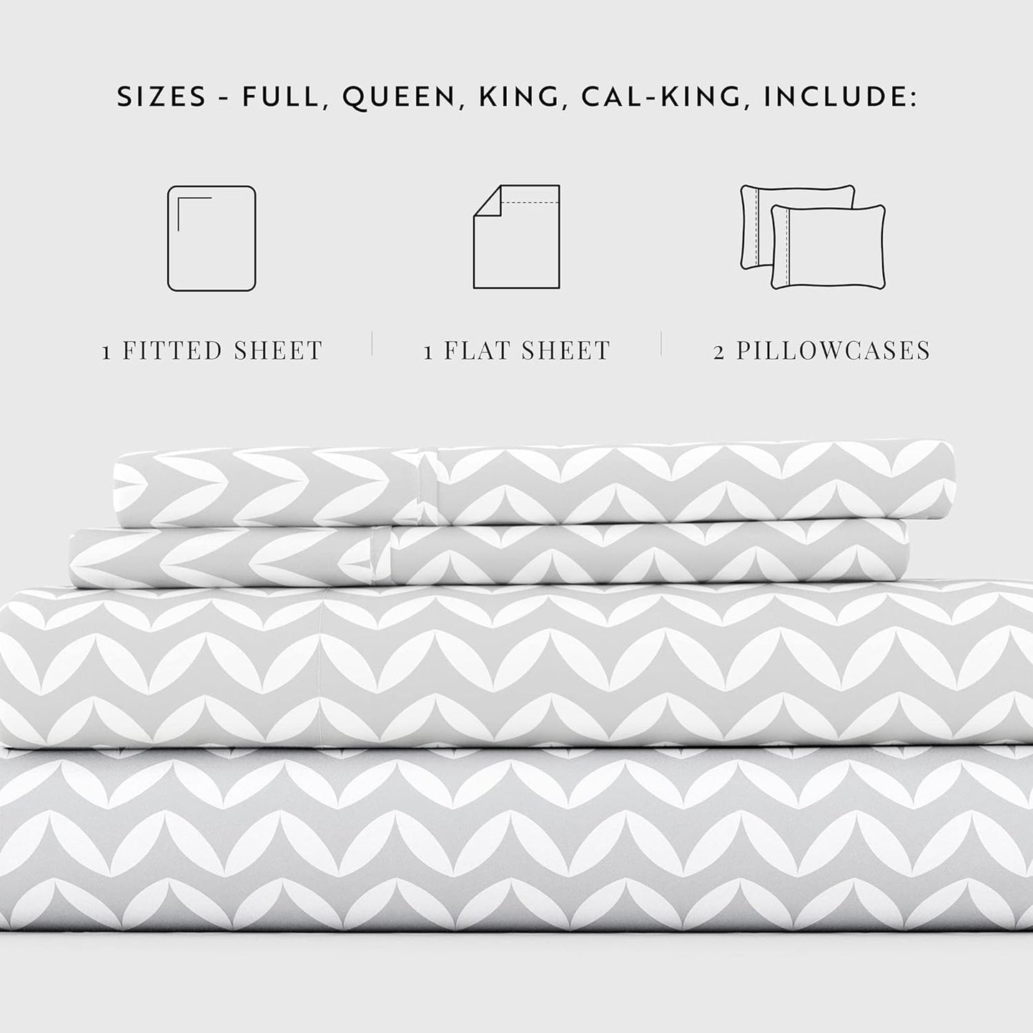 ienjoy Home 4 Piece Puffed Chevron Patterned Home Collection Premium Ultra Soft Bed Sheet Set, California King, Gray