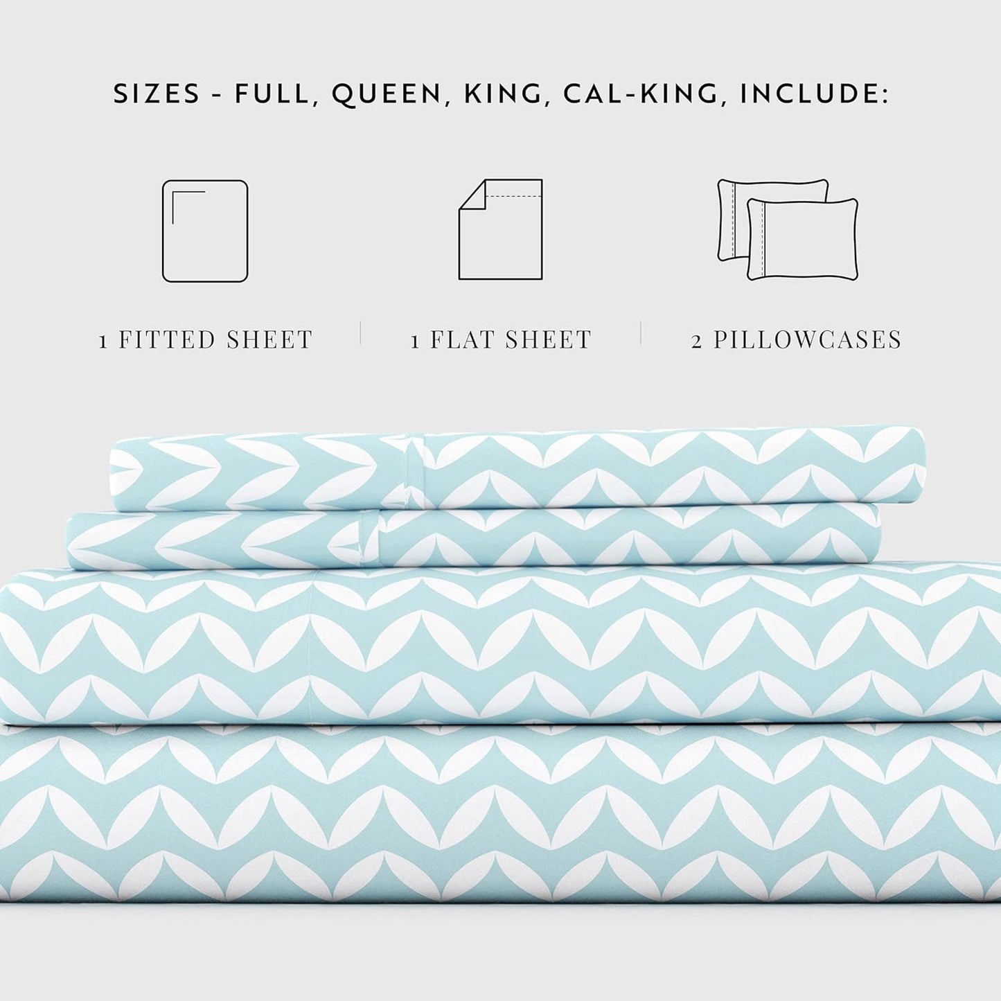 Linen Market 4 Piece King Bedding Sheet Set (Light Blue Chevron) - Sleep Better Than Ever with These Ultra-Soft & Cooling Bed Sheets for Your King Size Bed - Deep Pocket Fits 16" Mattress