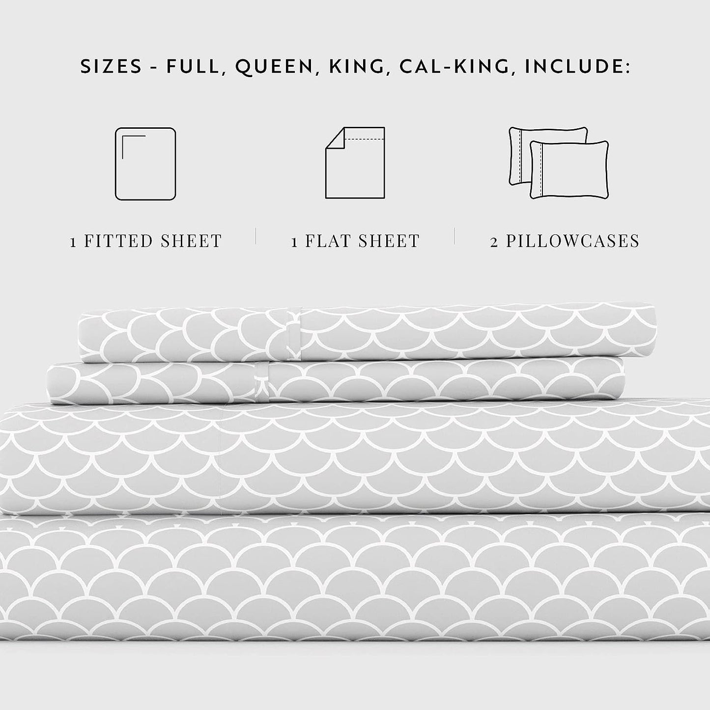 Linen Market 4 Piece California King Bedding Sheet Set (Gray Scallops) - Sleep Better Than Ever with These Ultra-Soft & Cooling Bed Sheets for Your Cal King Size Bed - Deep Pocket Fits 16" Mattress