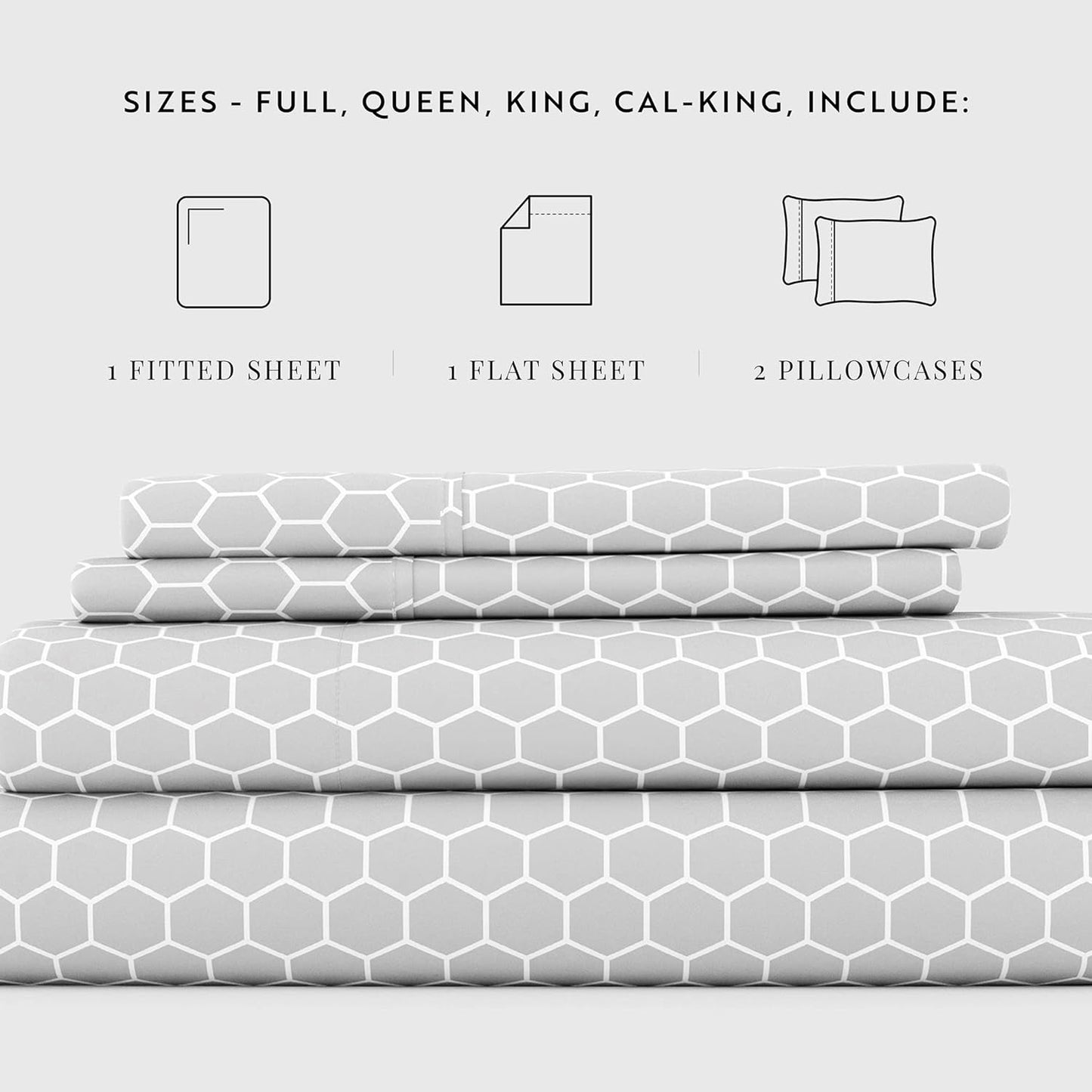 Linen Market 4 Piece King Bedding Sheet Set (Gray Geometric) - Sleep Better Than Ever with These Ultra-Soft & Cooling Bed Sheets for Your King Size Bed - Deep Pocket Fits 16" Mattress