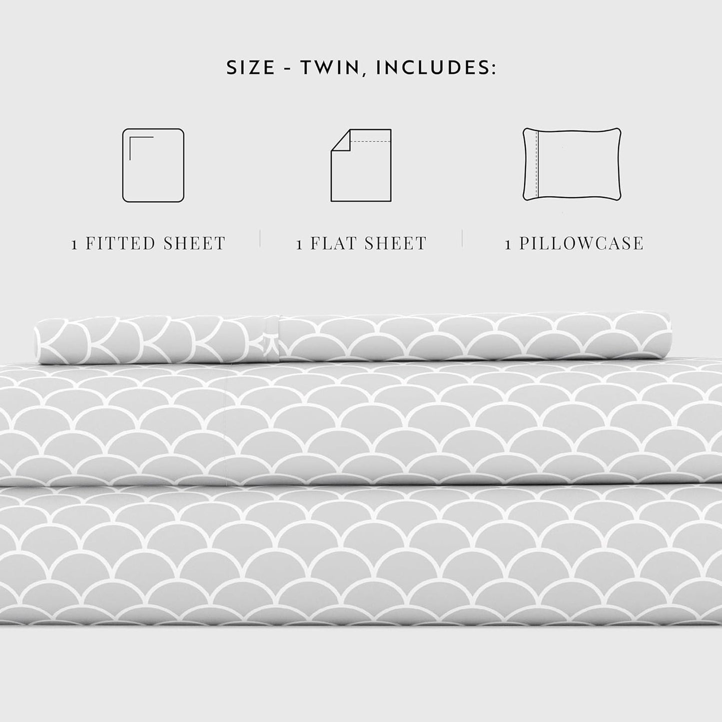 Linen Market 3 Piece Twin Bedding Sheet Set (Gray Scallops) - Sleep Better Than Ever with These Ultra-Soft & Cooling Bed Sheets for Your Twin Size Bed - Deep Pocket Fits 16" Mattress