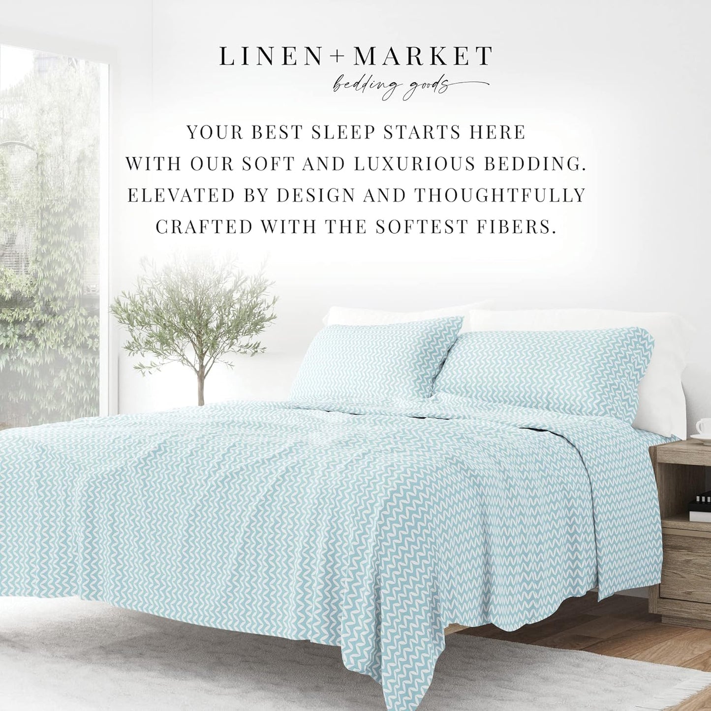 Linen Market 4 Piece King Bedding Sheet Set (Light Blue Chevron) - Sleep Better Than Ever with These Ultra-Soft & Cooling Bed Sheets for Your King Size Bed - Deep Pocket Fits 16" Mattress