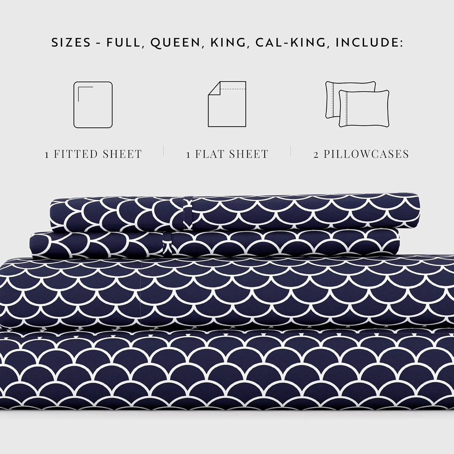 Hotel Collection Ieh-4 Piece-Scl-Q-NA Home Collection Scallop 4 Sheet Set, Queen, Navy