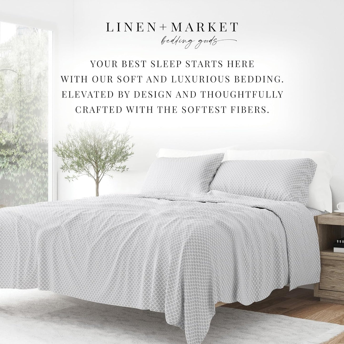 Linen Market 3 Piece Twin Bedding Sheet Set (Gray Scallops) - Sleep Better Than Ever with These Ultra-Soft & Cooling Bed Sheets for Your Twin Size Bed - Deep Pocket Fits 16" Mattress