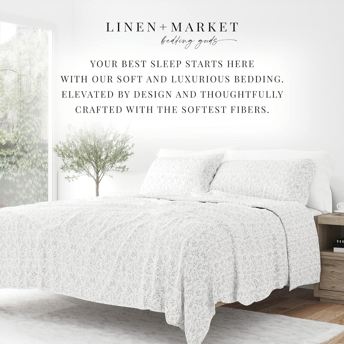 Linen Market 4 Piece California King Bedding Sheet Set (Gray Vines) - Sleep Better Than Ever with These Ultra-Soft & Cooling Bed Sheets for Your Cal King Size Bed - Deep Pocket Fits 16" Mattress