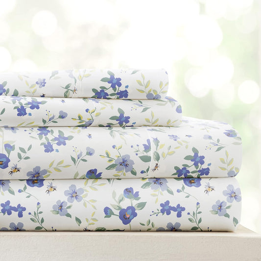 Linen Market 4 Piece Cal King Bedding Sheet Set (Light Blue Floral) - Sleep Better Than Ever with These Ultra-Soft & Cooling Bed Sheets for Your Cal King Size Bed - Deep Pocket Fits 16" Mattress