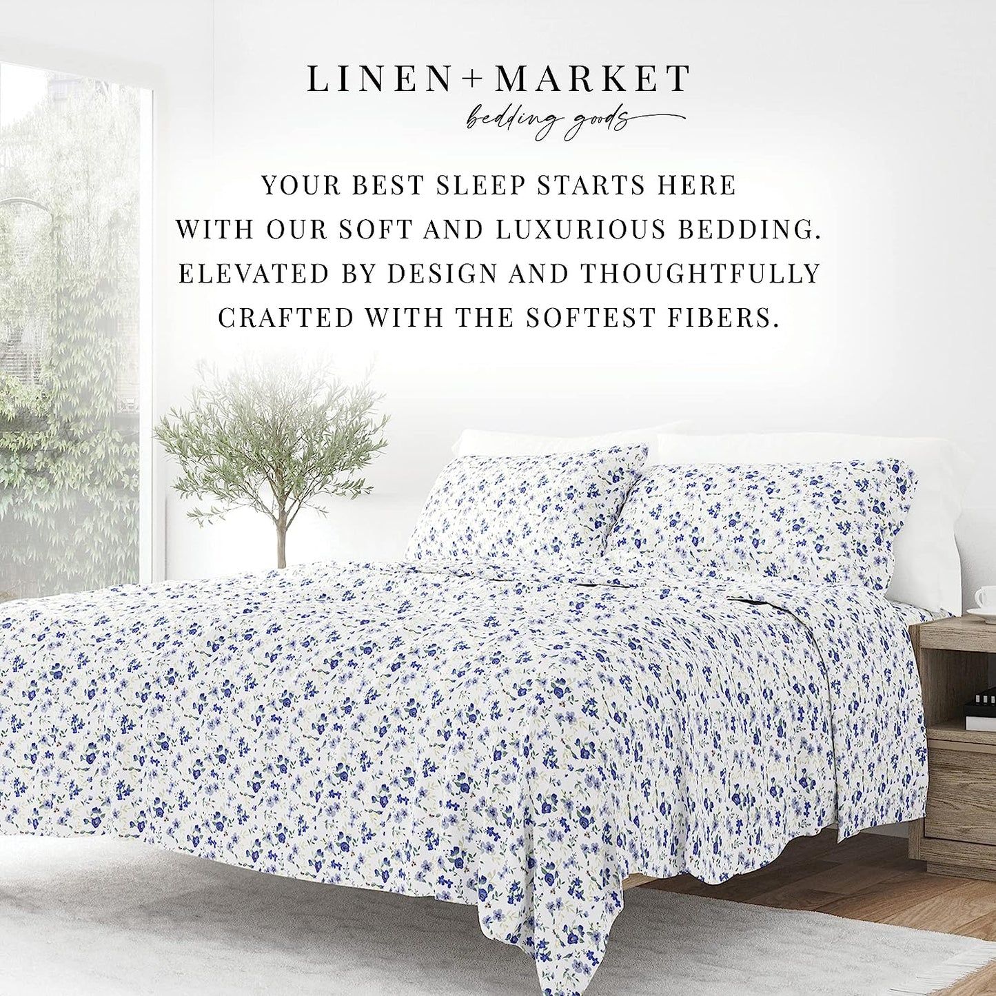 Linen Market 4 Piece Cal King Bedding Sheet Set (Light Blue Floral) - Sleep Better Than Ever with These Ultra-Soft & Cooling Bed Sheets for Your Cal King Size Bed - Deep Pocket Fits 16" Mattress