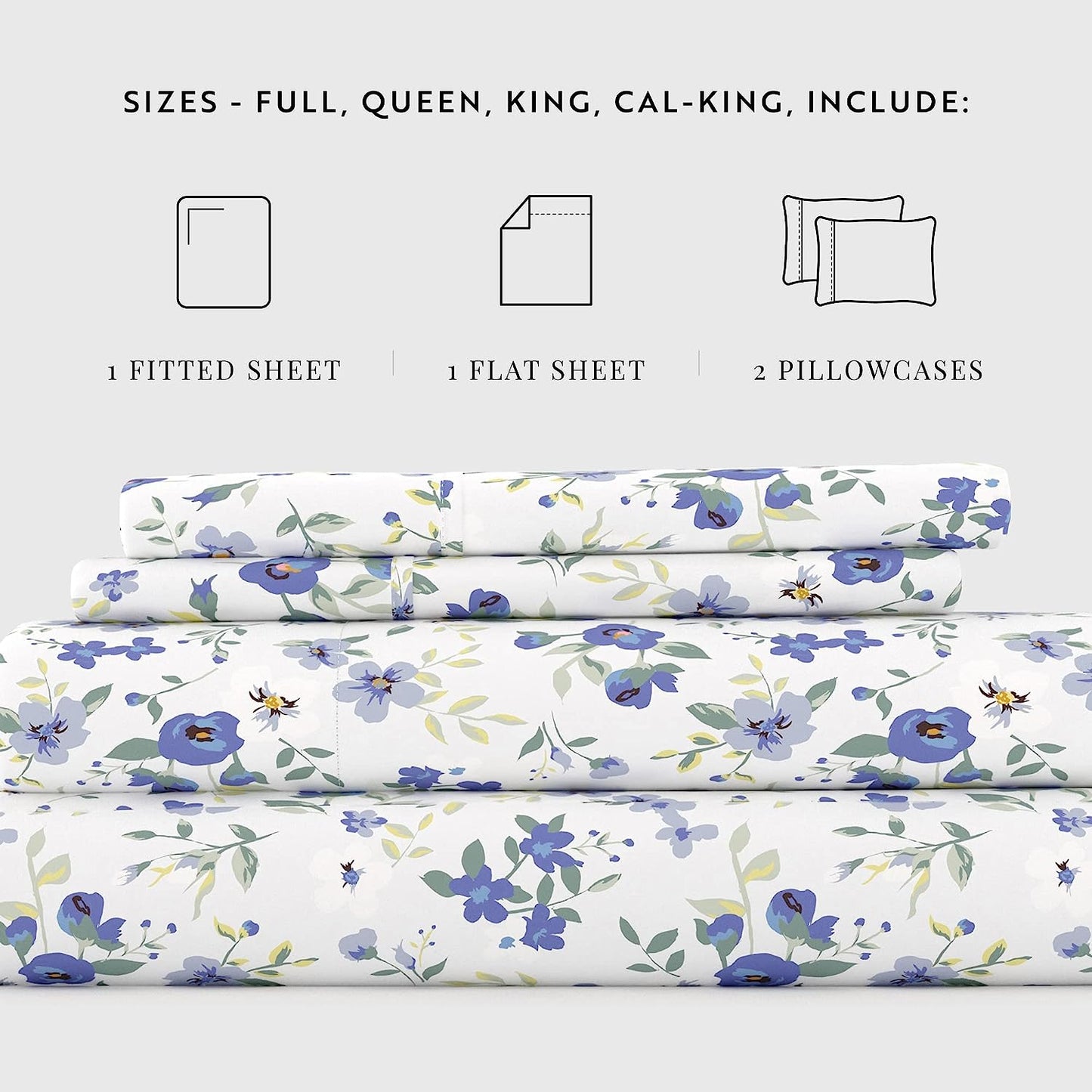 Linen Market 4 Piece Cal King Bedding Sheet Set (Light Blue Floral) - Sleep Better Than Ever with These Ultra-Soft & Cooling Bed Sheets for Your Cal King Size Bed - Deep Pocket Fits 16" Mattress